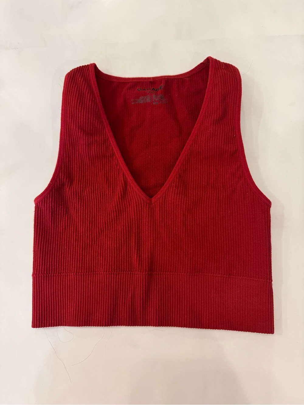 Garage Red Ribbed V-Neck Tank